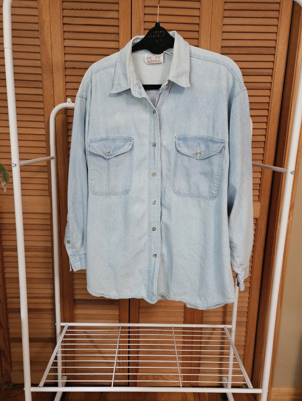 Vintage 90s Oversized Granola Gritty Boho Fisherman Hiking Jean Button Up